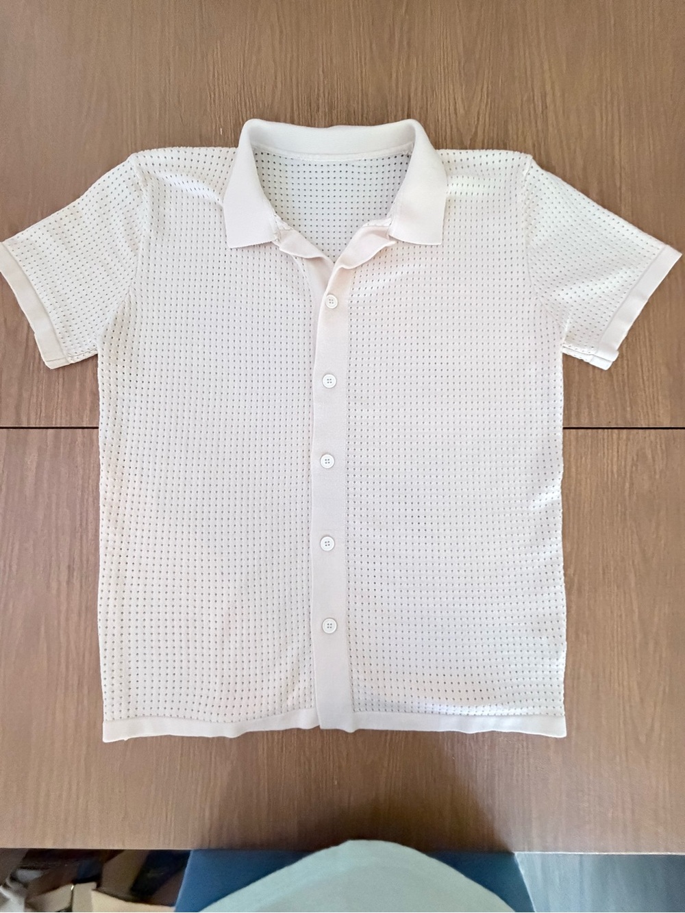 Men's Short Sleeve Open-Knit Button-Up Shirt - Cream